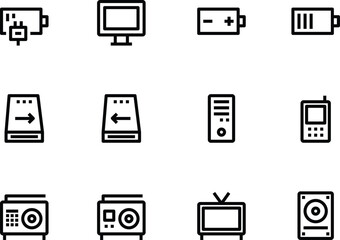 Retro Electronics Line Icons  Vintage Computer, TV, Radio, and More - EPS Vector Graphics