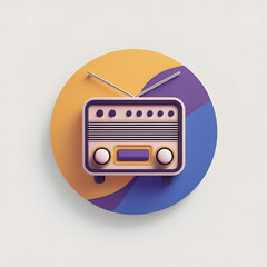 Retro Radio Icon in 3D Style with Colorful Abstract Background
