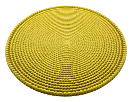 Yellow circular braided rope rug on transparent background