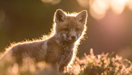 Adorable Young Fox Bathed in Soft Light with Gentle Background Blur