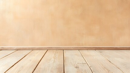 Naklejka premium Light Beige Wall and Wooden Floor Background for Interior Design