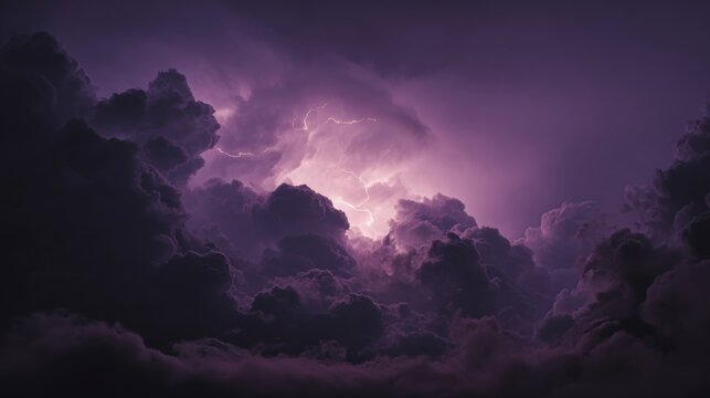 epic image of a monstrous ominous strom cloud that's glowing purple and striking lightning that feels powerful and inimidating