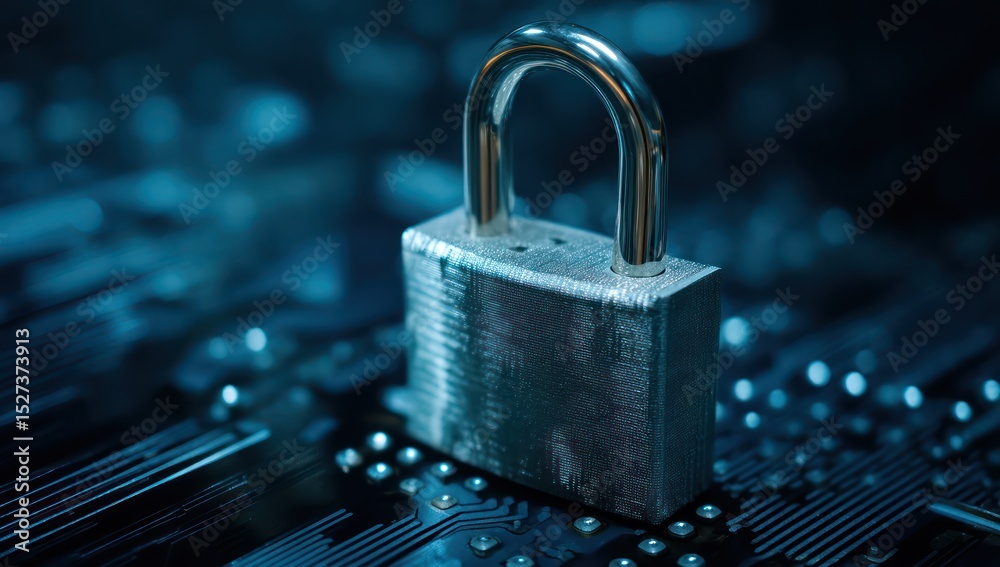 Poster Using cybersecurity tools and data encryption to protect online business networks and information.