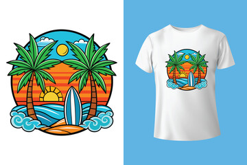 Hawaiian Beach T-Shirt Design – Floral Tropical Island Graphic with Ocean Background