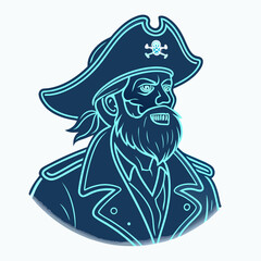 Create a vector illustration of a bold, glowing, pirate ghost with thick black strokes.  The ghost should have a menacing yet playful expression.