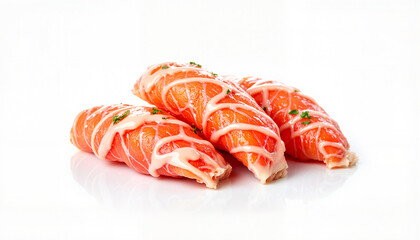 Glistening kolb&aacute;sz with elegant plating on white backdrop, culinary delight