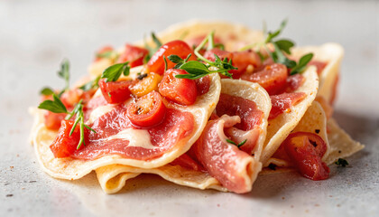 Elegant prosciutto and melon dish, fine dining aesthetics