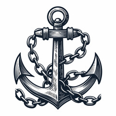Create a bold, vector illustration of a pirate anchor, featuring a thick, wraparound rope design.  Ensure high resolution and clean lines.