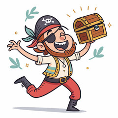 Create a vector illustration of a bold-stroked pirate joyfully dancing, emphasizing dynamic movement and vibrant colors.