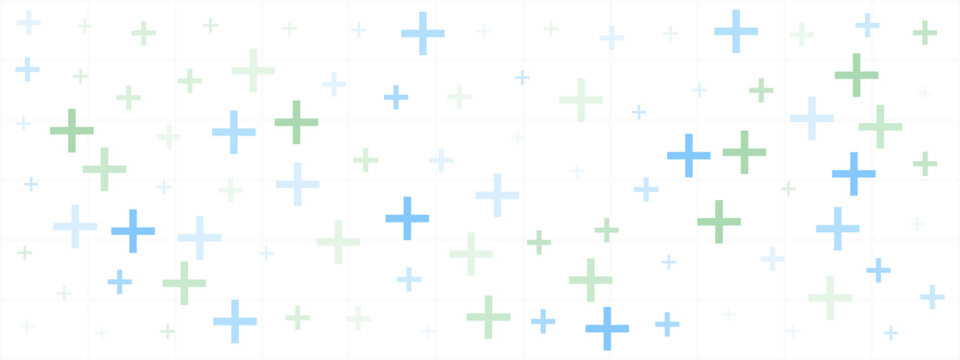 Abstract background with blue and green plus signs in medical style. Seamless pattern ideal for healthcare, pharmacy or hospital-themed projects. Neutral and modern look.