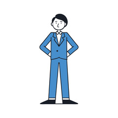 Obraz premium Businessman standing confidently in a blue suit with hands on hips