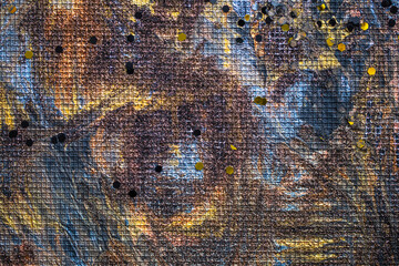 Abstract handmade painting with expressive brushstrokes, vivid colors, and textured surface on canvas background