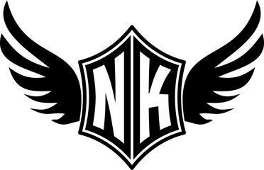 NK logo emblem with winged and shield template