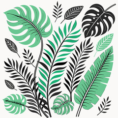 ropical leaves, palm leaf silhouettes, diverse collection, black shapes, leaf vector