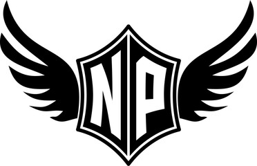 NP logo emblem with winged and shield template