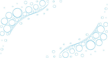 Abstract minimal wave frame made of transparent blue bubbles on white background, ideal for spa, soap, hygiene, water design themes, product ads, or clean background decorations.