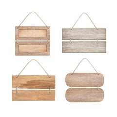 empty wooden sign frame with lope for hang on white background