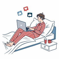 Design a bold, vector illustration depicting a person actively browsing social media on a smartphone.  Focus on strong lines and impactful visuals.