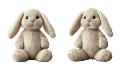 Two adorable Easter bunnies sitting together with soft fur and festive charm isolated on white background