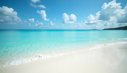 Fototapeta premium Scenic tropical beach landscape with turquoise water and fluffy clouds in the sky