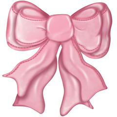 Coquette pink ribbon bow set, Watercolor hand painting soft pastel. 