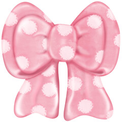 Coquette pink ribbon bow set, Watercolor hand painting soft pastel. 