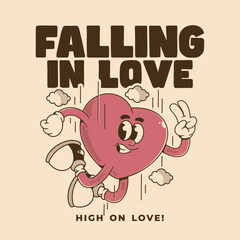 Funny Retro Heart Character Falling in Love Artwork
