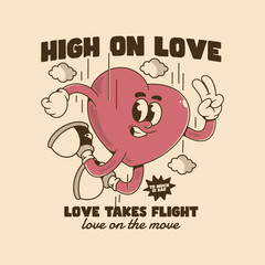 Cute Retro Heart Character High on Love Illustration