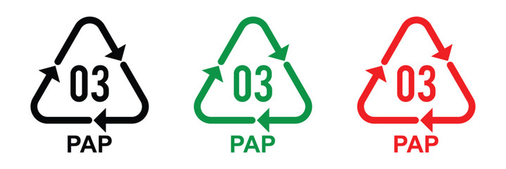 Paper recycling code icon set. pap recycling symbols. plastic, recycle, symbol, code, icon. Paper. Paper recycling codes vector isolated on white background in eps 10.