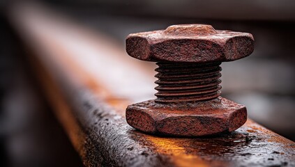 Rusty nut on a railway track