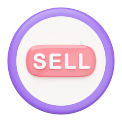3d Label button icon with sell text isolated. Click to shopping, cartoon style, minimal design, 3d illustration render.