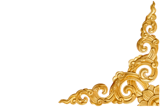 Ornate golden corner design element featuring intricate swirls and floral accents on black background - Powered by Adobe