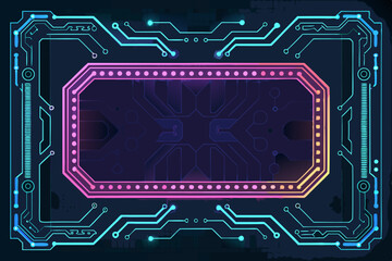 Generate a vibrant cyberpunk-themed image featuring neon borders, intricate circuit lines, and electrifying elements.  Focus on sharp details and a high-contrast aesthetic.
