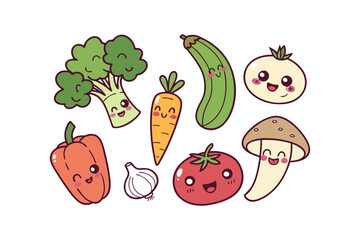 Cartoon Vegetables: Cute Smiling Food Illustrations