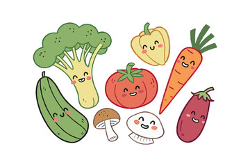 Cartoon Vegetables: Cute Smiling Food Illustrations