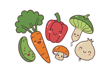 Cartoon Vegetables: Cute Smiling Food Illustrations