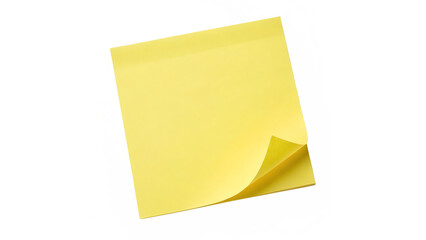 Bright yellow sticky note with a folded corner isolated on transparent background
