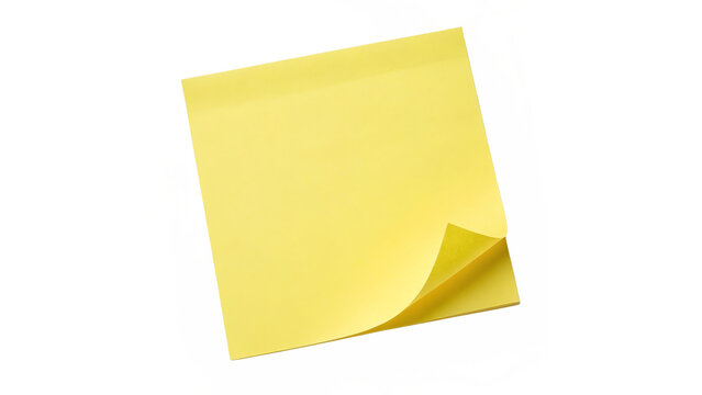 Bright yellow sticky note with a folded corner isolated on transparent background