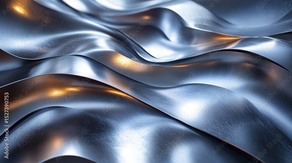 Poster metallic sheets with smooth waves create dynamic and reflective surface in studio setting