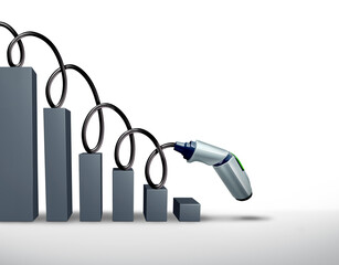 Falling EV market and Declining Electric Vehicle Sales and lower battery auto industry production concept with a decline in electrified vehicles demand.