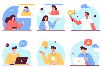 business man and woman with graphic and work result presentation with media social gadget