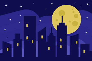 Fototapeta premium Night Cityscape Moonlit Urban Skyline Illustration