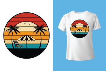 Dreamy Beach Sunset T-Shirt Design – Romantic Tropical Horizon and Ocean Reflection