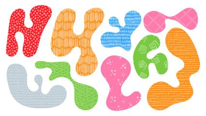 Colorful organic shapes create a playful composition with irregular blobs and patterns