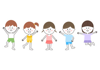 水着ではしゃぐ子供たちのイラスト