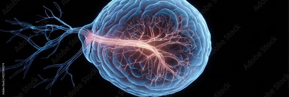 Aufkleber Detailed 3D Rendering of Optic Nerve and Eye Anatomy With a Futuristic Glow Showcasing the Complex Structure and Connections of the Human Eye in a Clean Setting