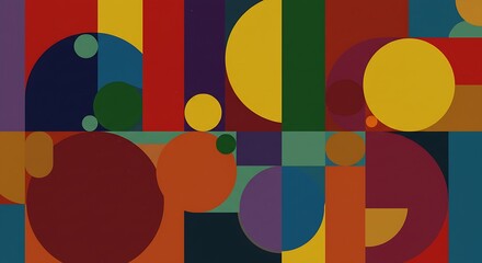 The photograph showcases a vibrant abstract design, with a mix of red, blue, and yellow geometric shapes and bold color blocks, creating a playful aesthetic.