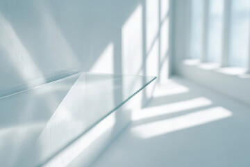 Obraz premium ultrabright sunlight reflecting off sleek glass shelf creating mesmerizing patterns and glimmers