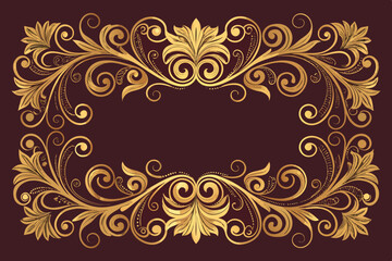 Create a vector illustration of an ornate golden border featuring intricate floral curls and swirling designs.  High detail, rich gold tone.