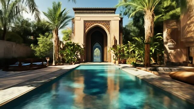 Tranquil Moroccan courtyard pool oasis